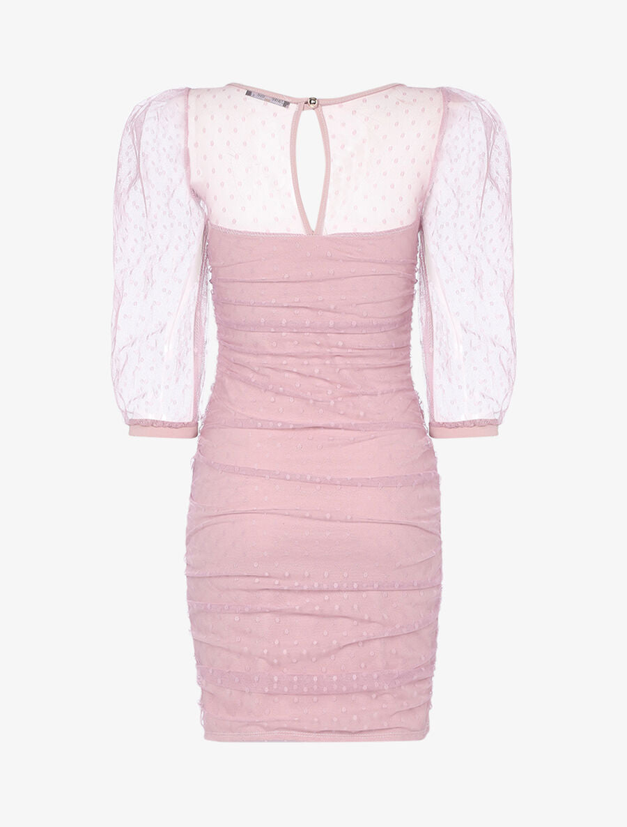 Robe fourreau en tulle à pois - Rose - 2