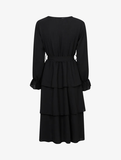 Robe mi longue volantée - Noir - 2