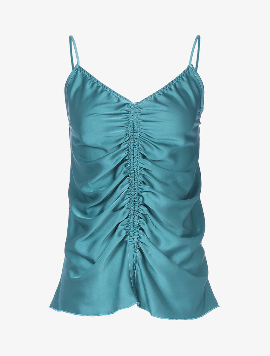 Débardeur satiné à fronces - Turquoise - 1