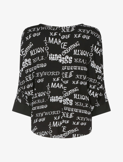 Top oversize chauve-souris imprimé texte - Noir - 2