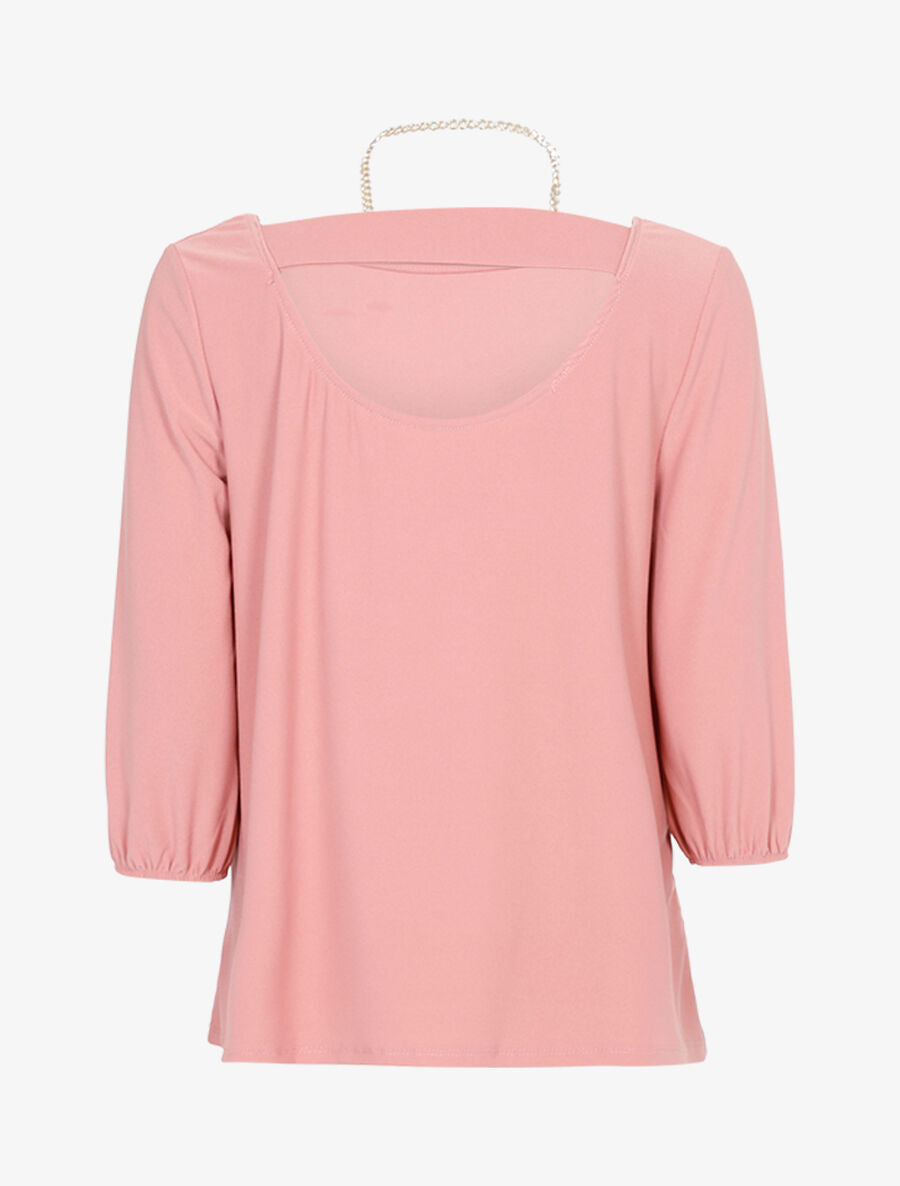 Top ample à dos à découpe arrondie - Rose - 2