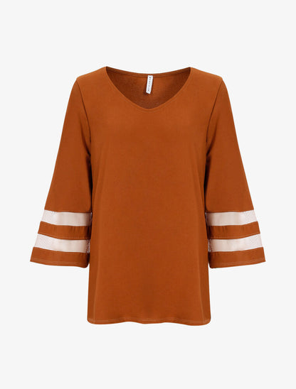 Top oversize manches à bandes transparentes - Camel - 1