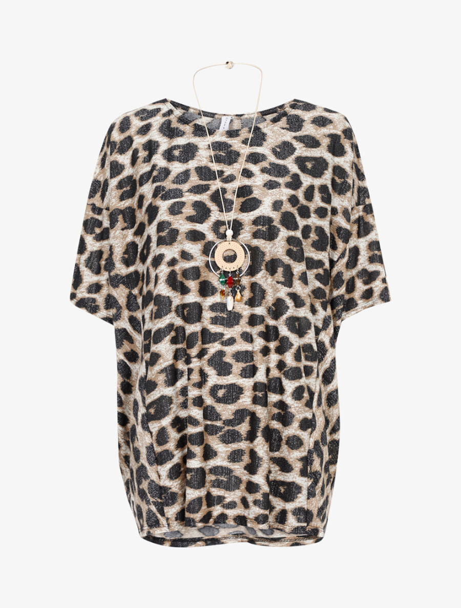 Top oversize imprimé rayé à sautoir - Beige - 1