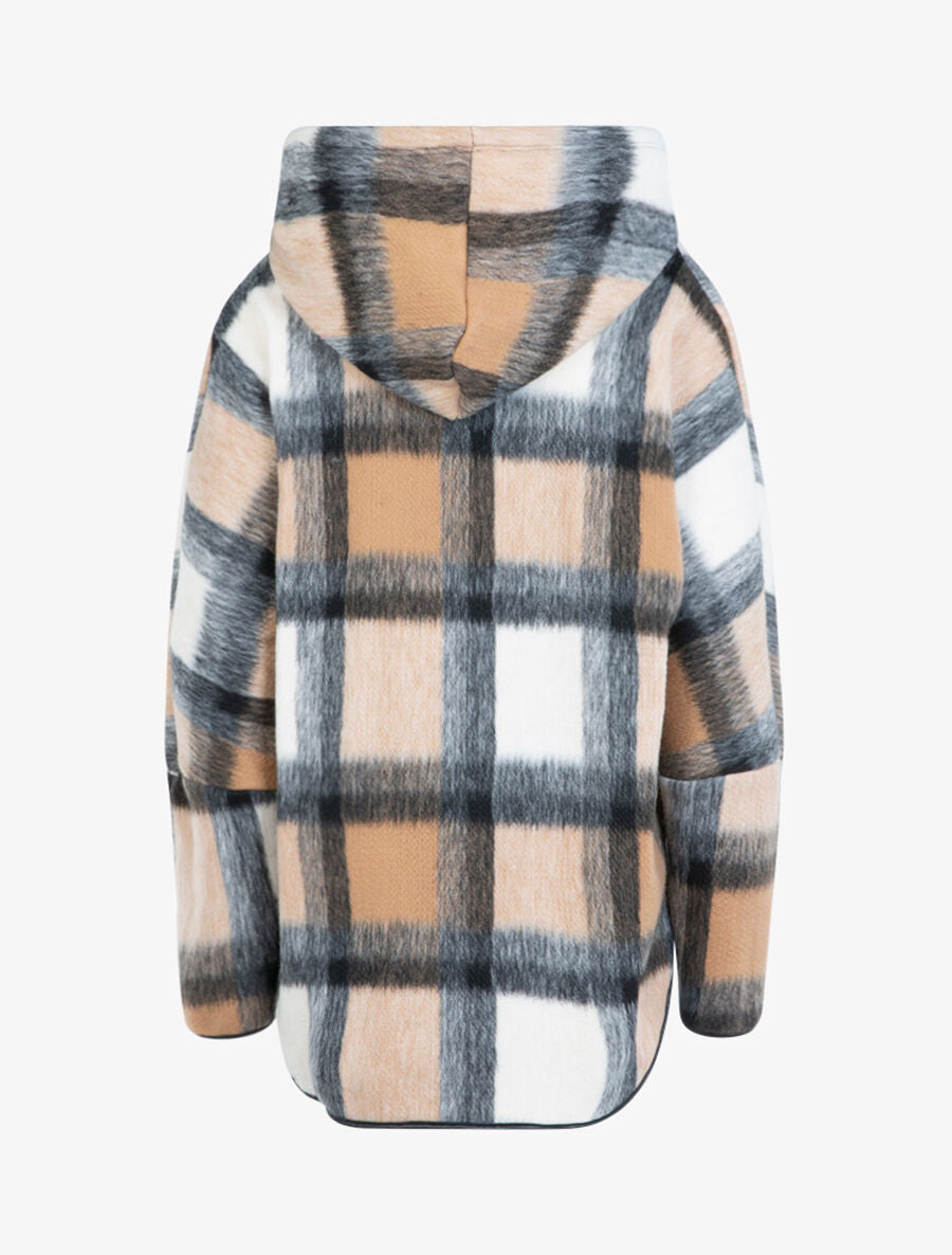Manteau imprimé tartan à capuche - Camel - 2