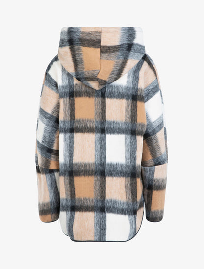 Manteau imprimé tartan à capuche - Camel - 2