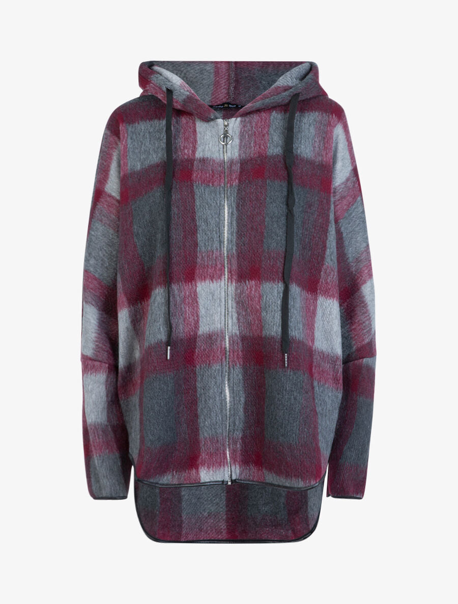 Manteau imprimé tartan à capuche - Bordeaux - 1