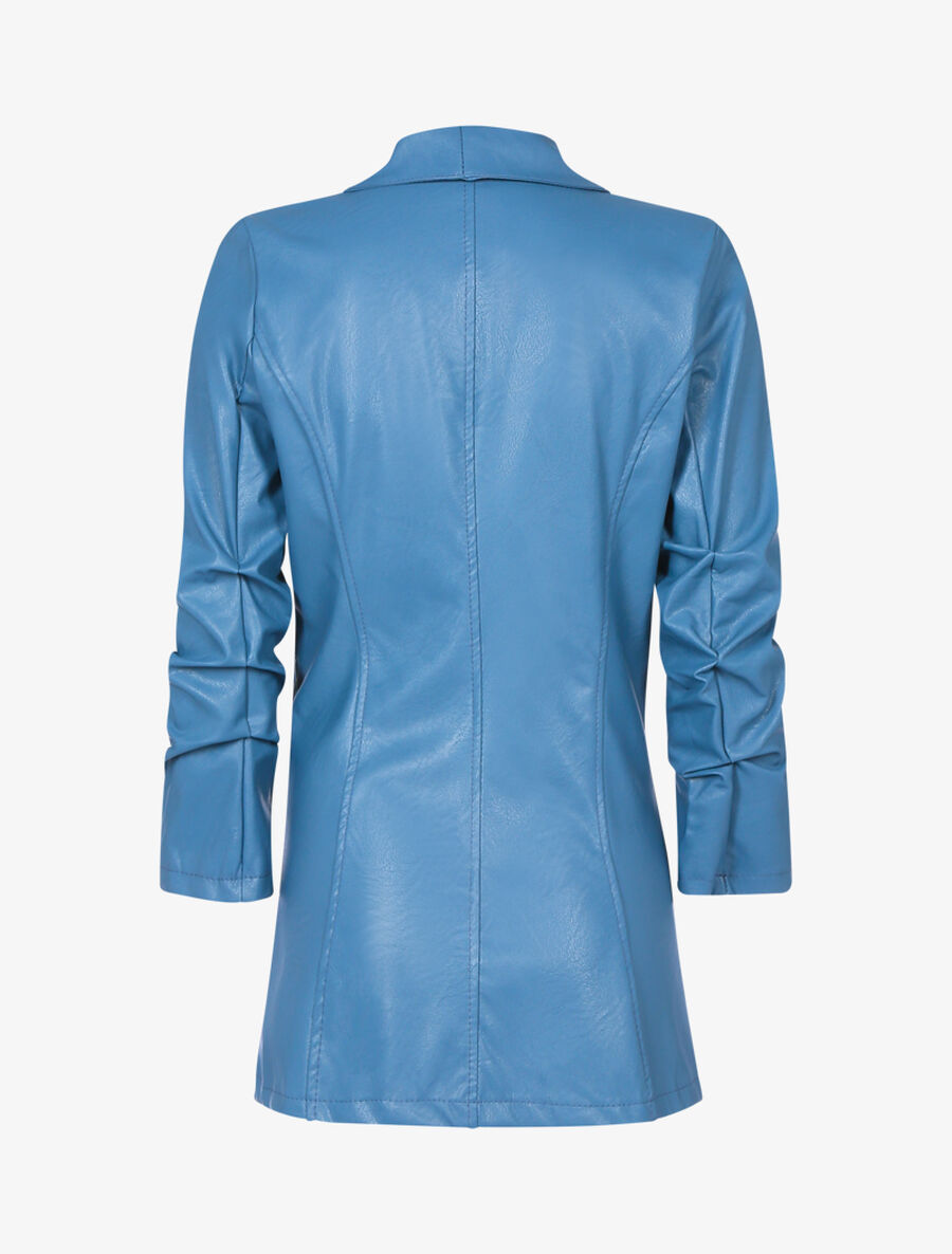 Veste ample en simili à manches froncées - Bleu - 2