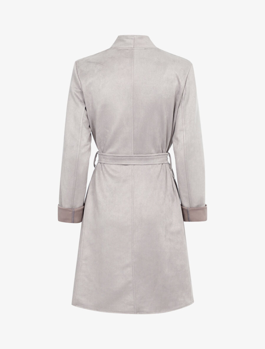 Manteau oversize en suédine - Gris clair - 2