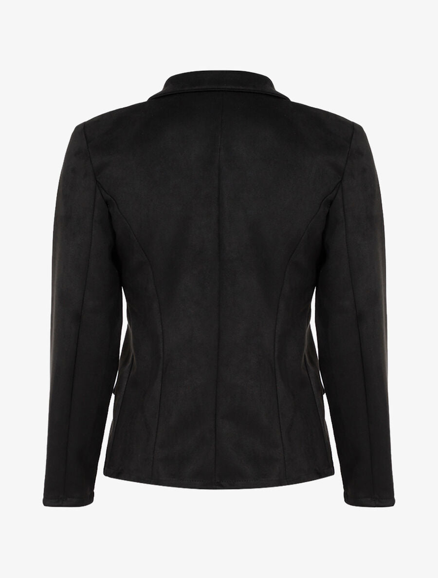 Veste droite en suédine à col cranté - Noir - 2
