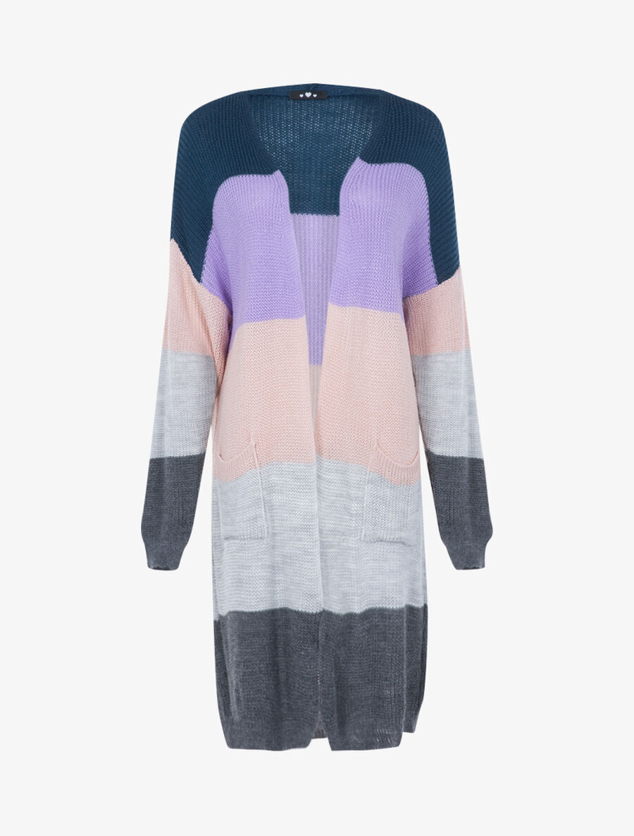 Gilet long color block - Gris foncé - 1