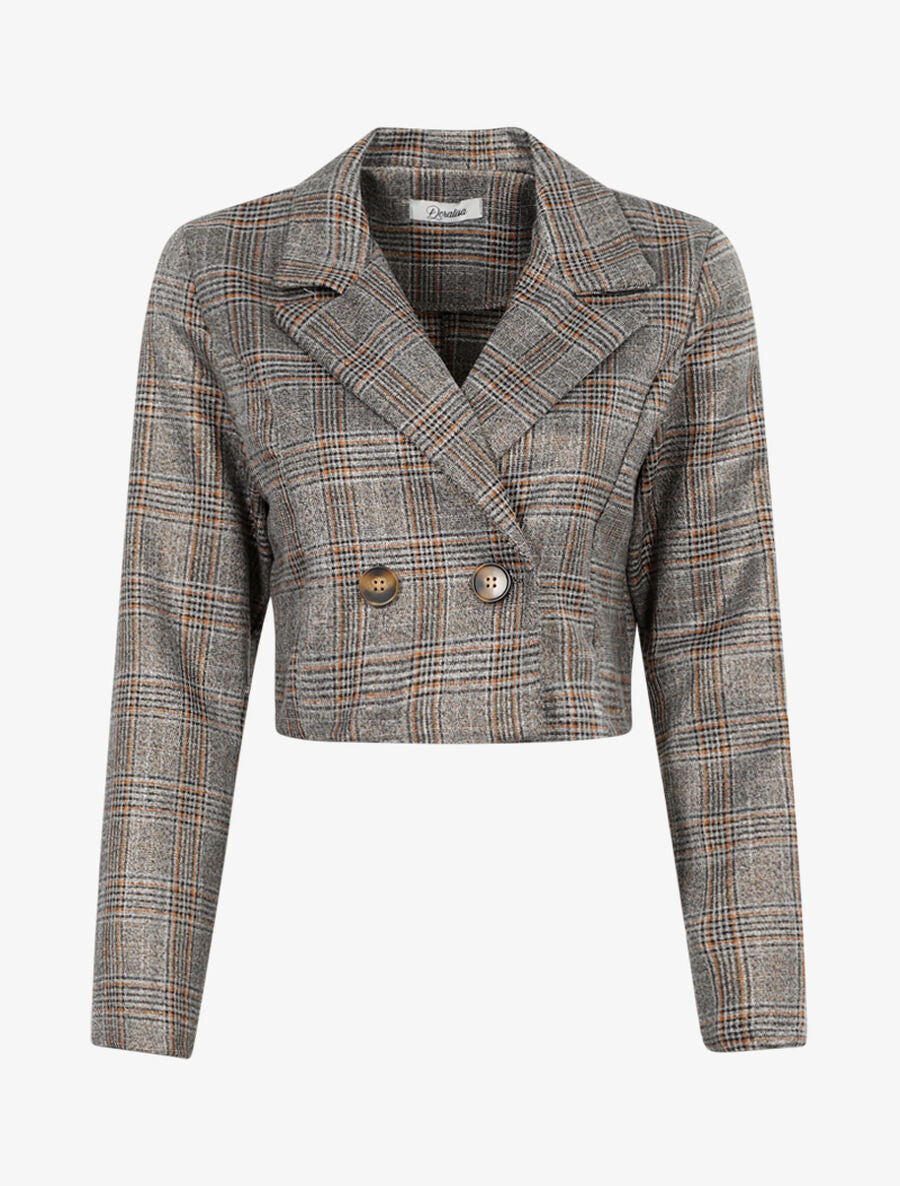 Veste courte irisée à imprimé tartan - Or - 1