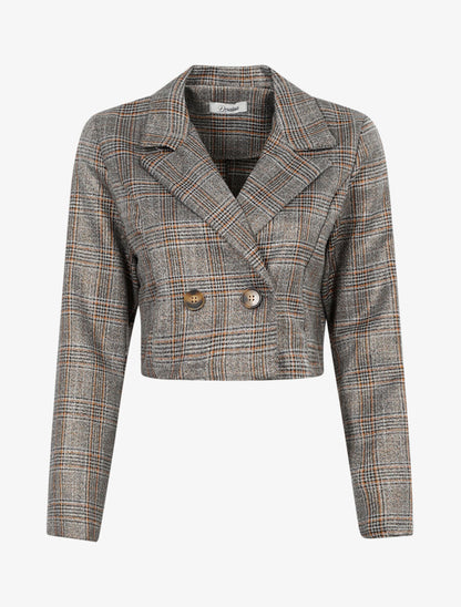 Veste courte irisée à imprimé tartan - Or - 1