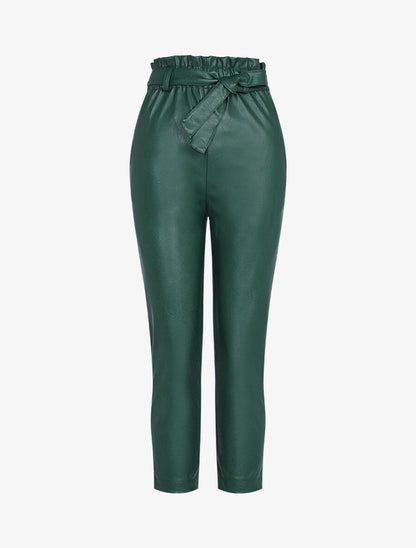 Pantalon 7/8 en simili - Vert foncé - 1