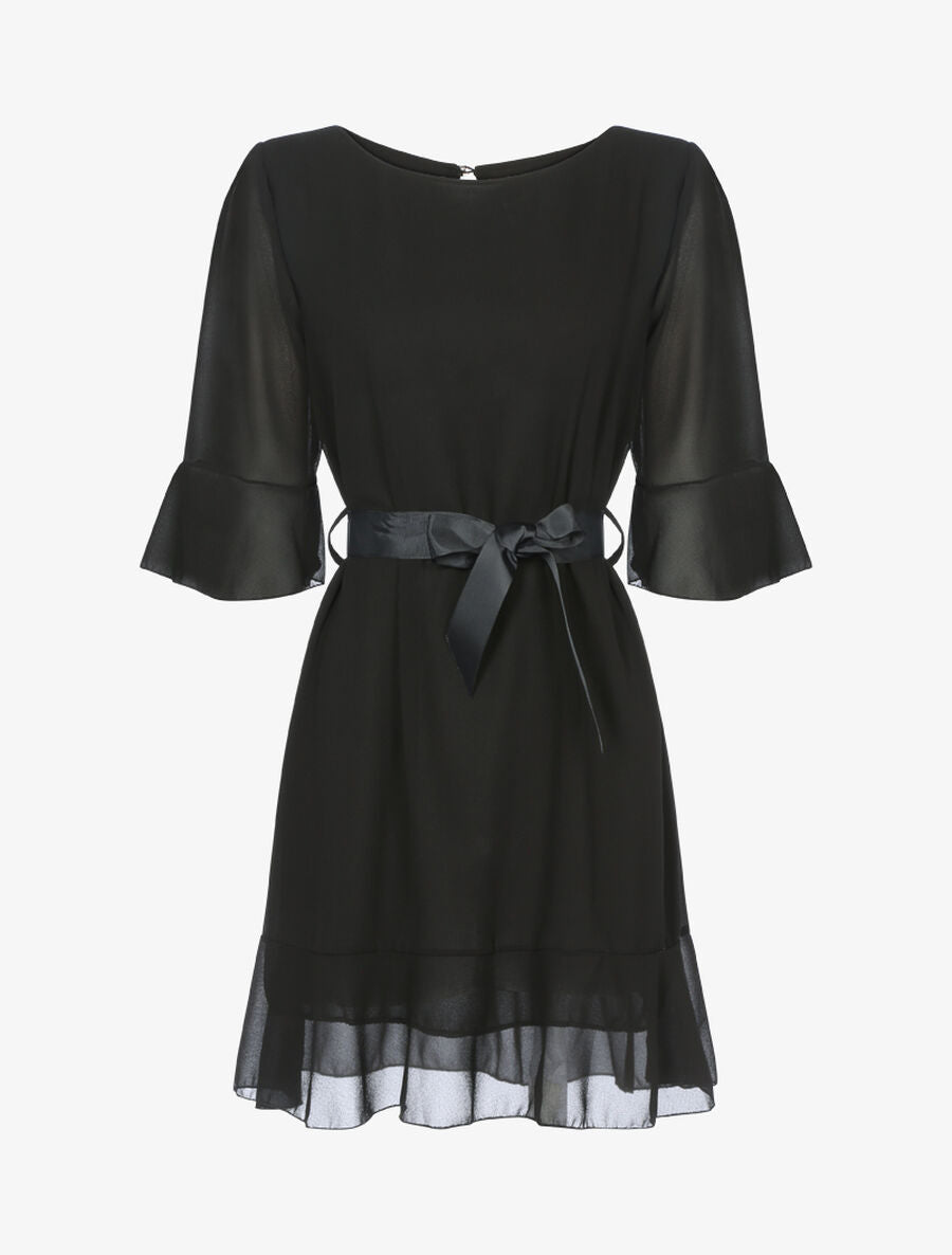 Robe volantée à ceinture contrastante - Noir - 1