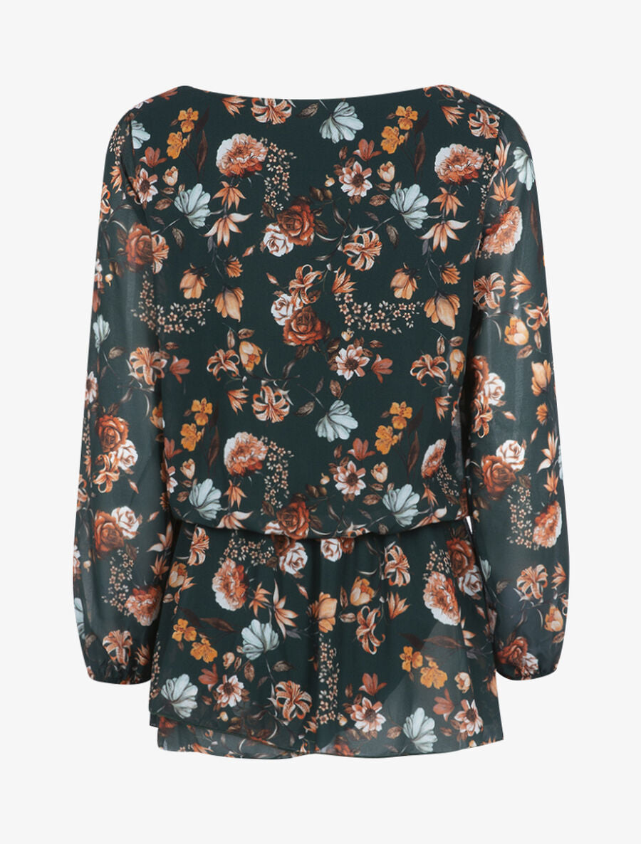 Top style tunique fleurie - Vert foncé - 2
