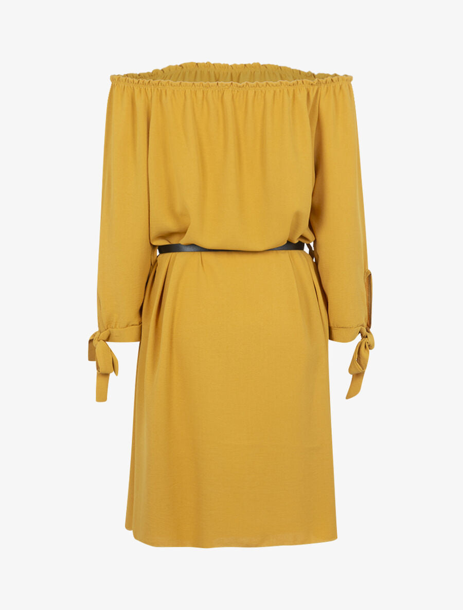 Robe fluide à col bardot - Jaune - 2