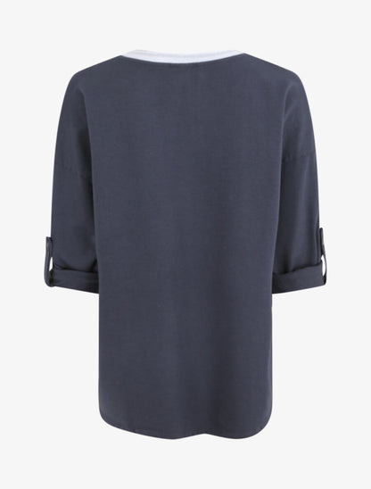 Sweat oversize col V irisé - Marine - 2