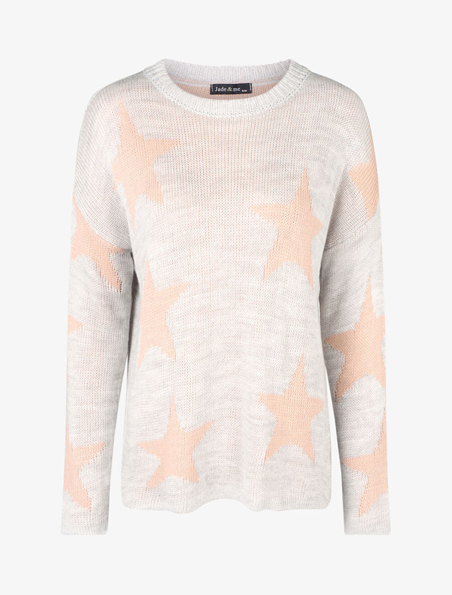 Pull étoilé en maille - Gris clair - 1