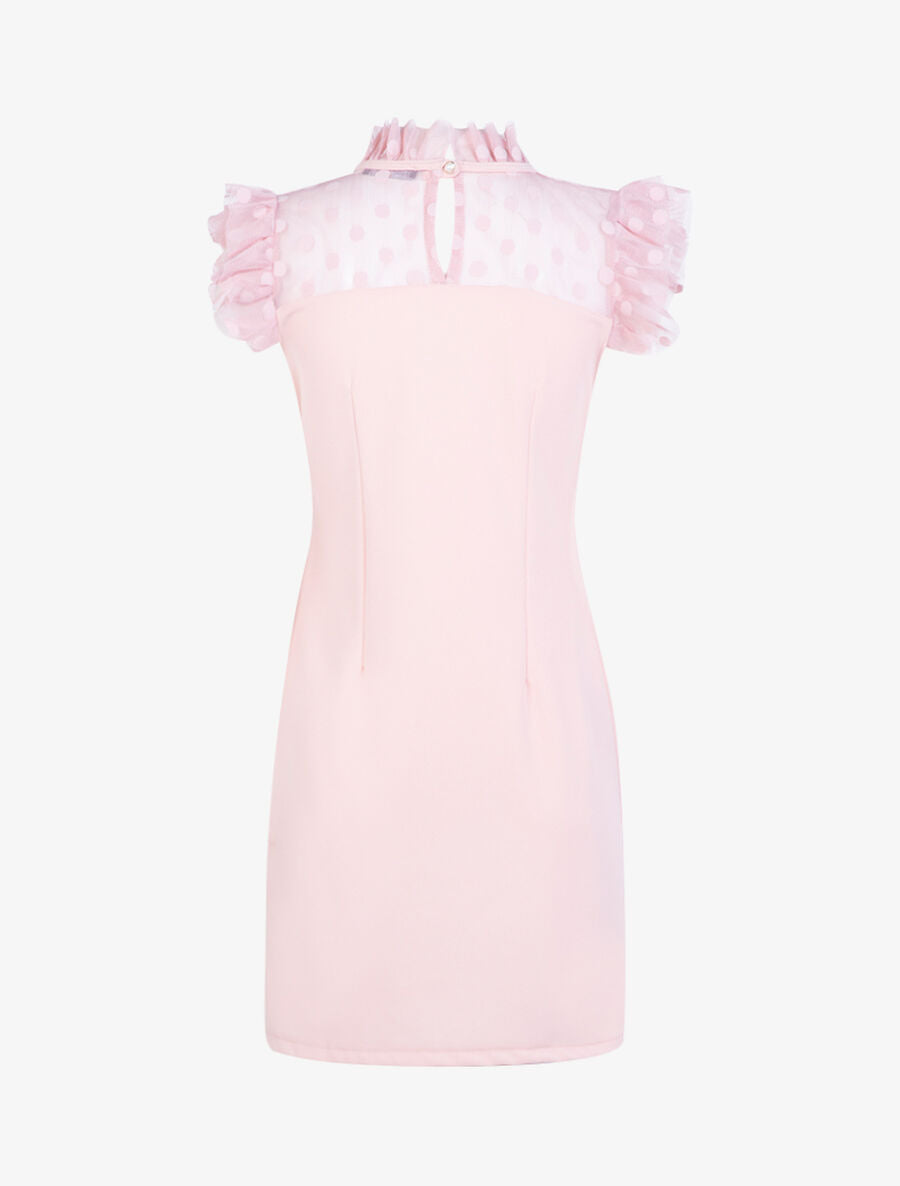 Robe à détails tulle ajourée à pois - Rose - 2