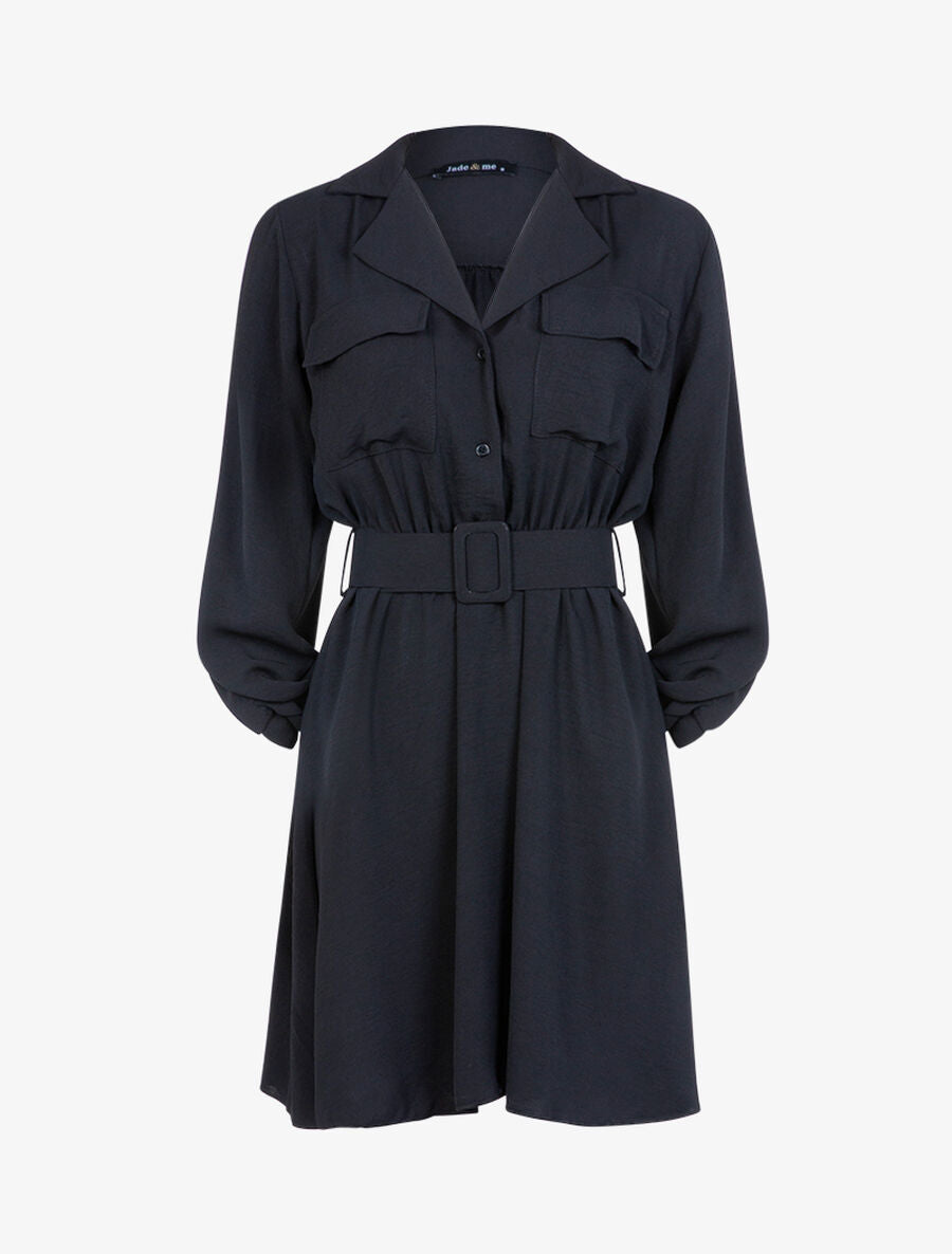 Robe style chemise coupe patineuse - Noir - 1