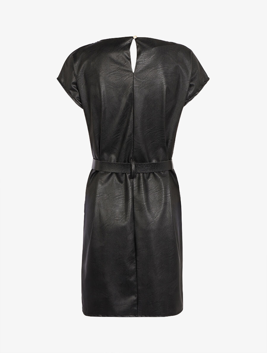 Robe coupe droite en simili - Noir - 2