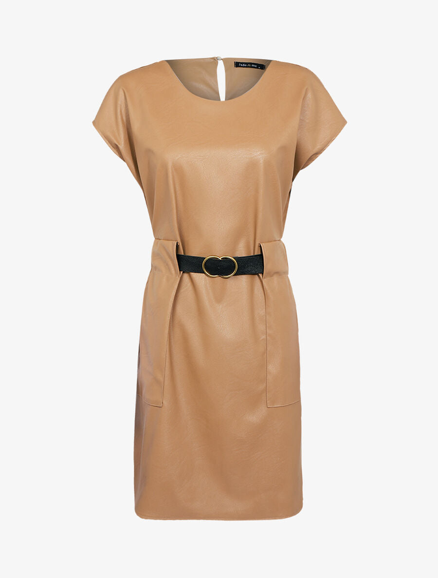 Robe coupe droite en simili - Camel - 1