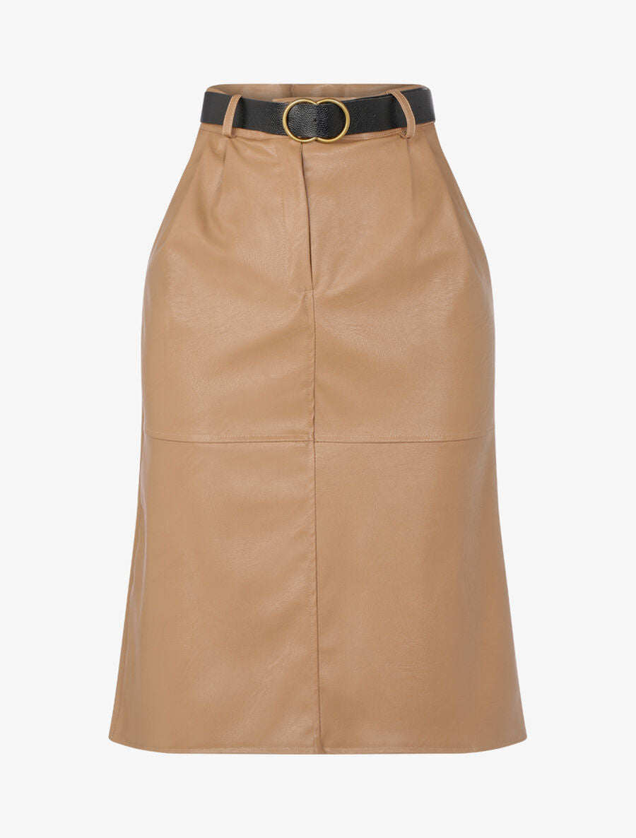 Jupe crayon en simili - Camel - 1