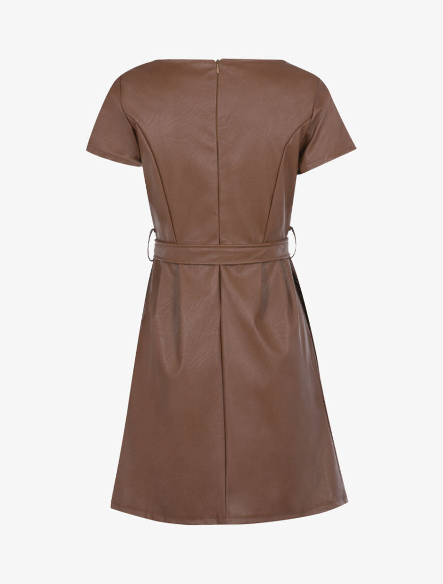 Robe classique en simili - Marron clair - 2