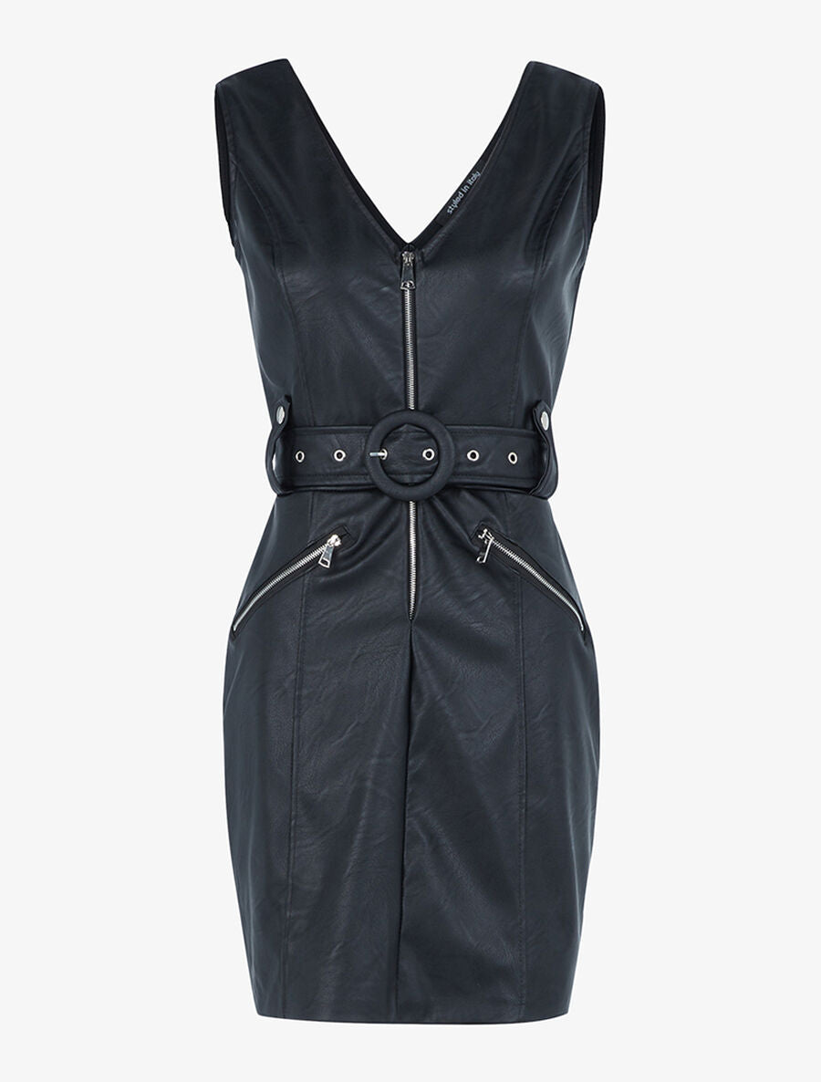 Robe ajustée en simili - Noir - 1