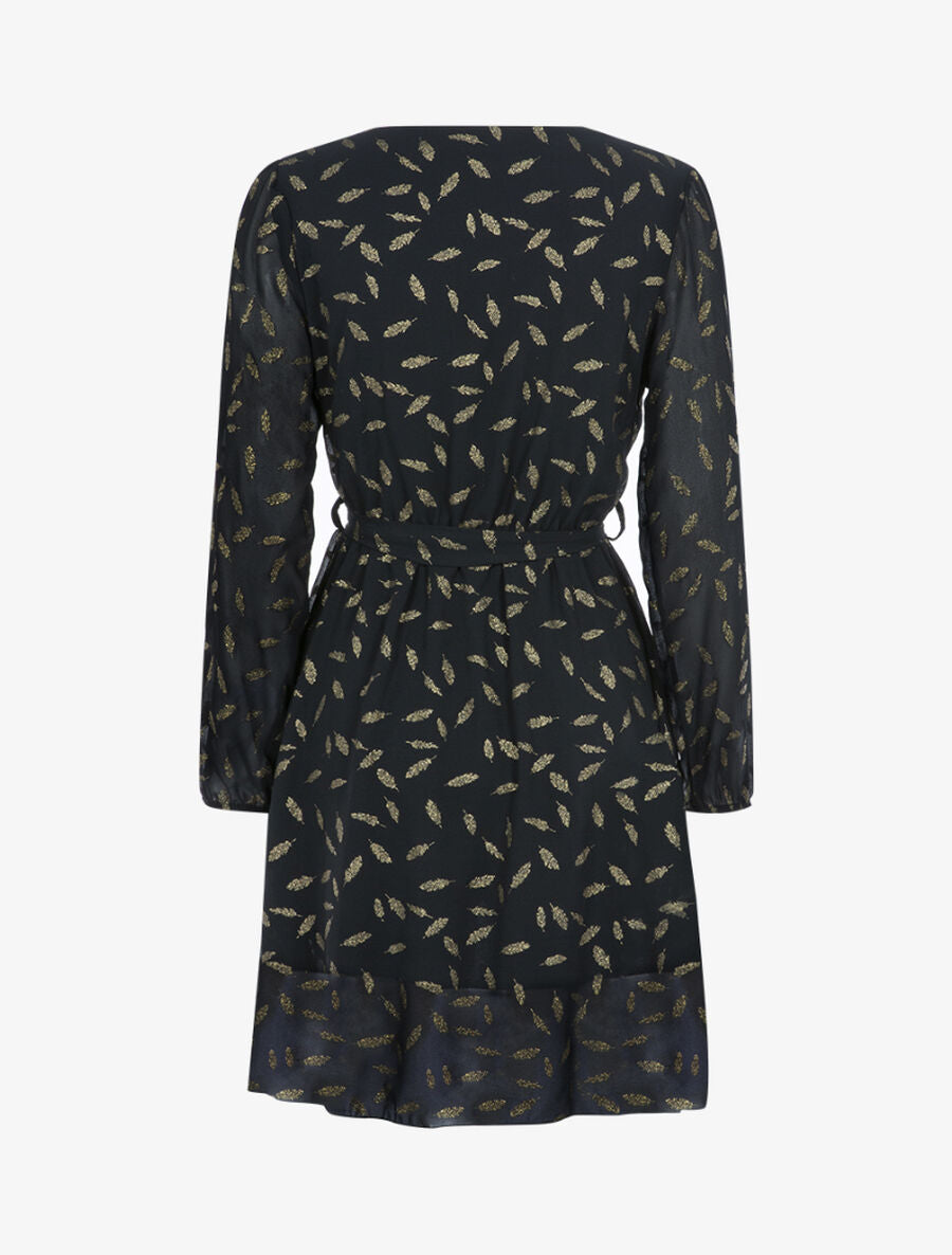 Robe à imprimé feuilles irisées - Noir - 2