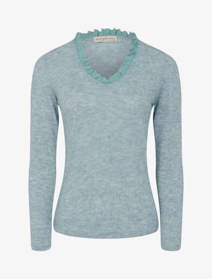 Pull à encolure volantée - Vert menthe - 1