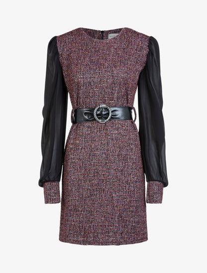 Robe en maille texturée multicolore - Rouge - 1