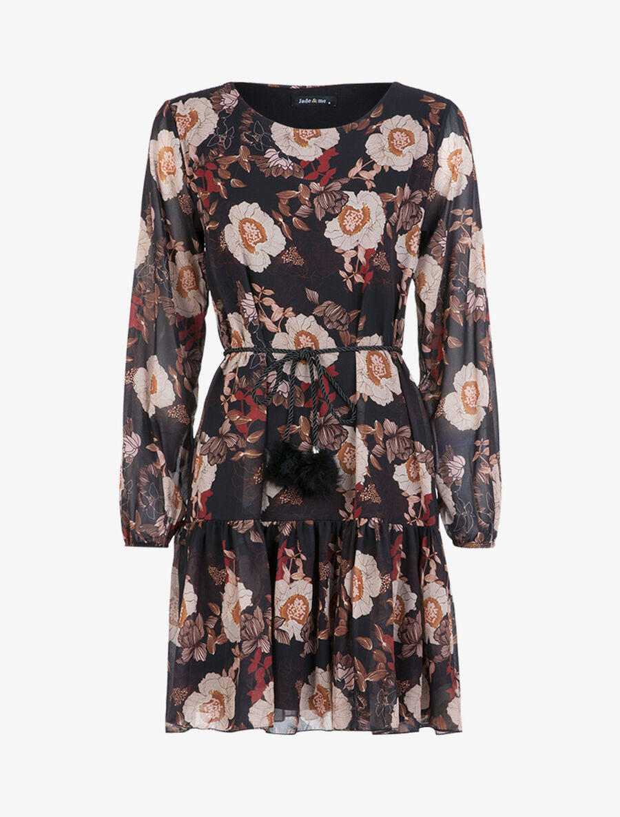 Robe en voile à imprimé floral - Noir - 1
