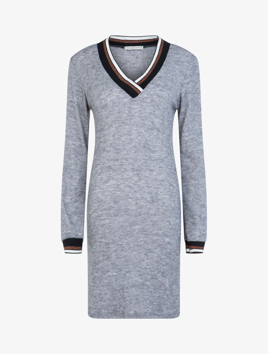 Robe en maille à bords contrastants - Gris foncé - 1