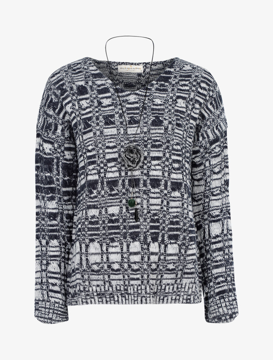 Pull droit en grosse maille moulinée - Bleu nuit - 1