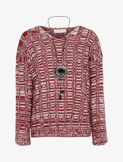 Pull droit en grosse maille moulinée - Rouge - 1