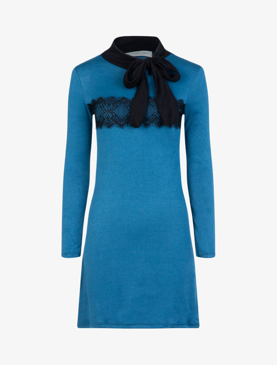 Robe à bande dentelle - Bleu - 1