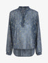 Blouse en voile à imprimé tacheté et feuilles - Marine - 1