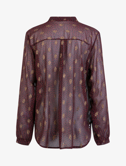 Blouse en voile à imprimé tacheté et feuilles - Bordeaux - 2