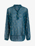 Blouse en voile à imprimé tacheté et feuilles - Bleu pétrole - 1