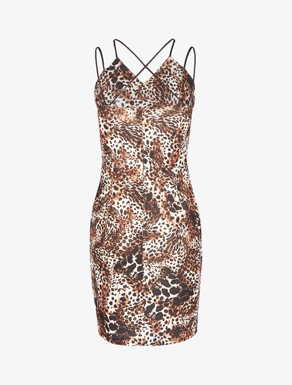 Robe à ventre ajouré et imprimé animal - Marron - 2