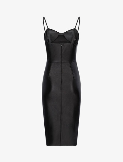 Robe satinée échancrée à plis - Noir - 2