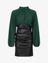 Robe en voile et bas plissé en simili - Vert/noir - 1