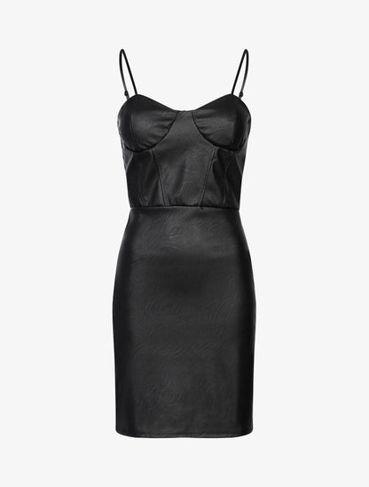 Robe en simili à buste à coutures - Noir - 1