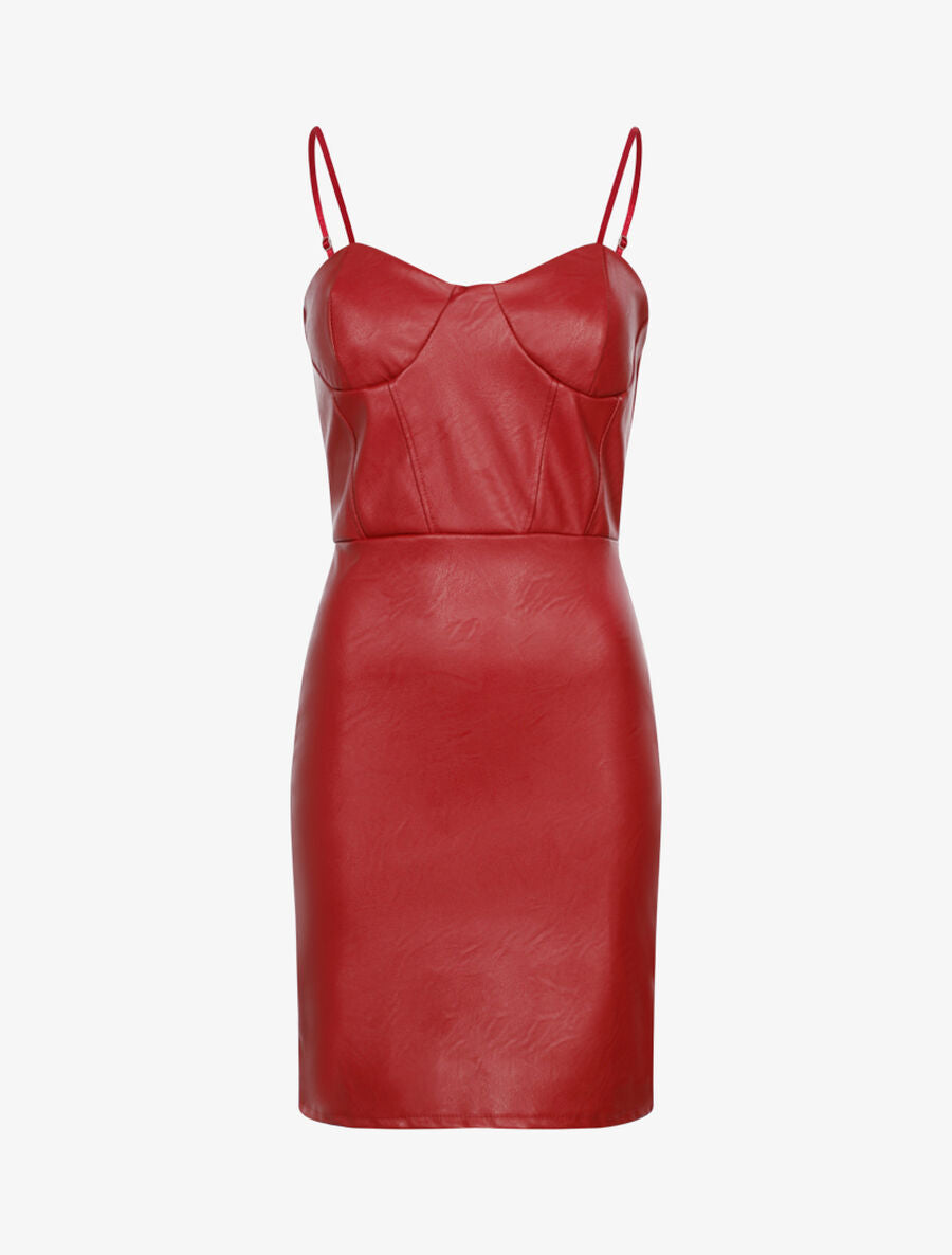 Robe en simili à buste à coutures - Bordeaux - 1