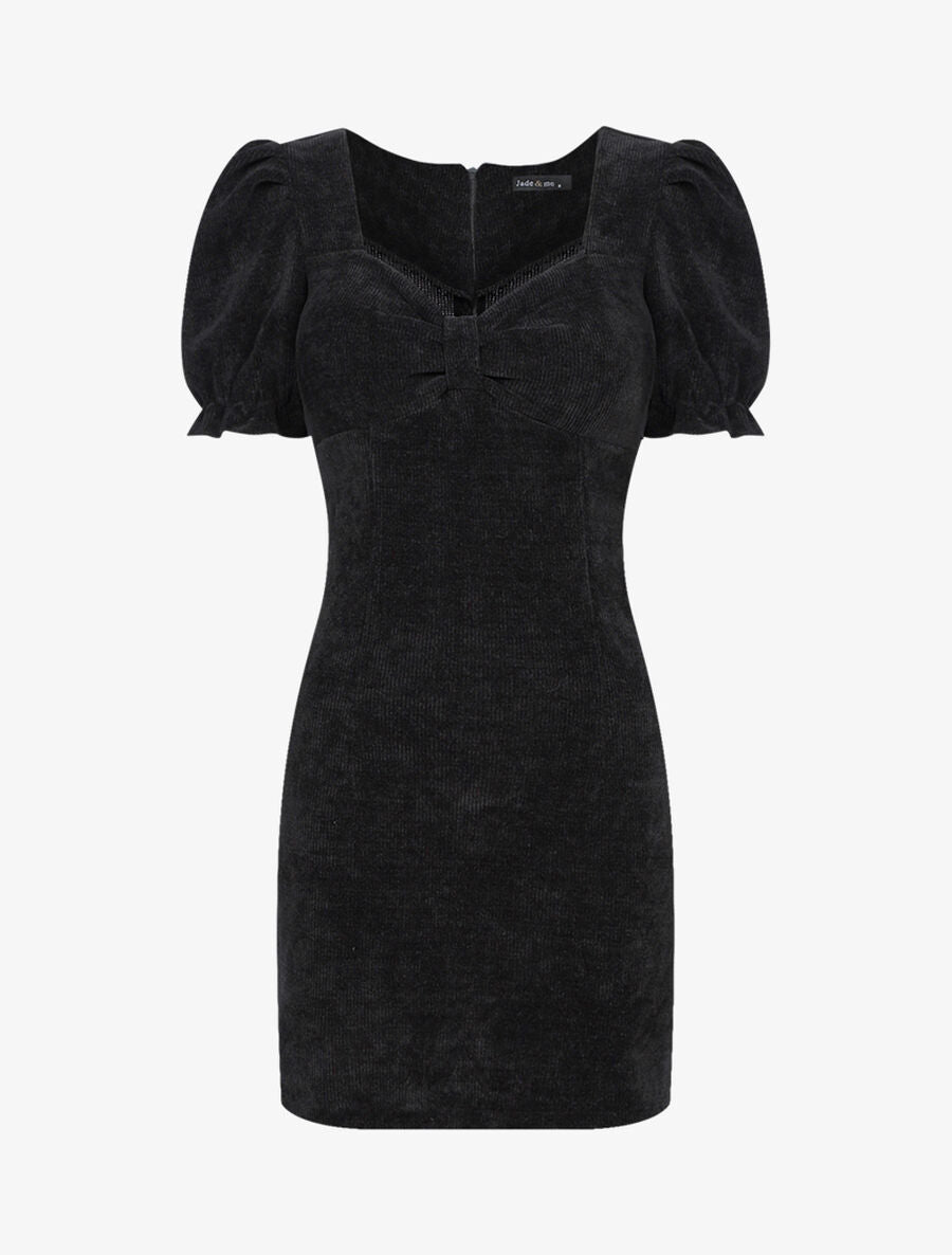 Robe fourreau en velours côtelé - Noir - 1