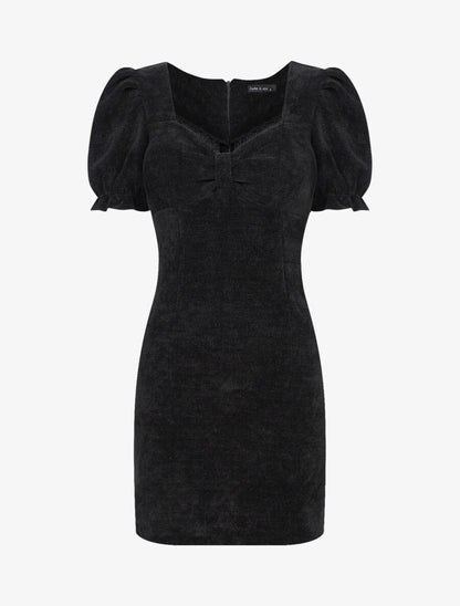 Robe fourreau en velours côtelé - Noir - 1