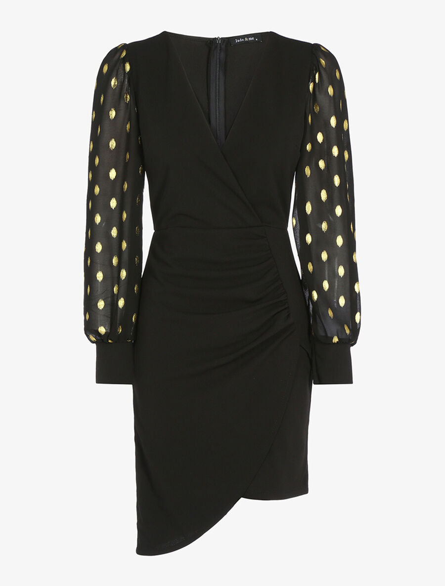 Robe plissée à manches floquées - Noir - 1