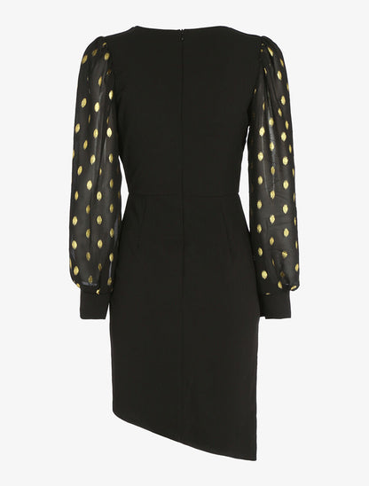 Robe plissée à manches floquées - Noir - 2