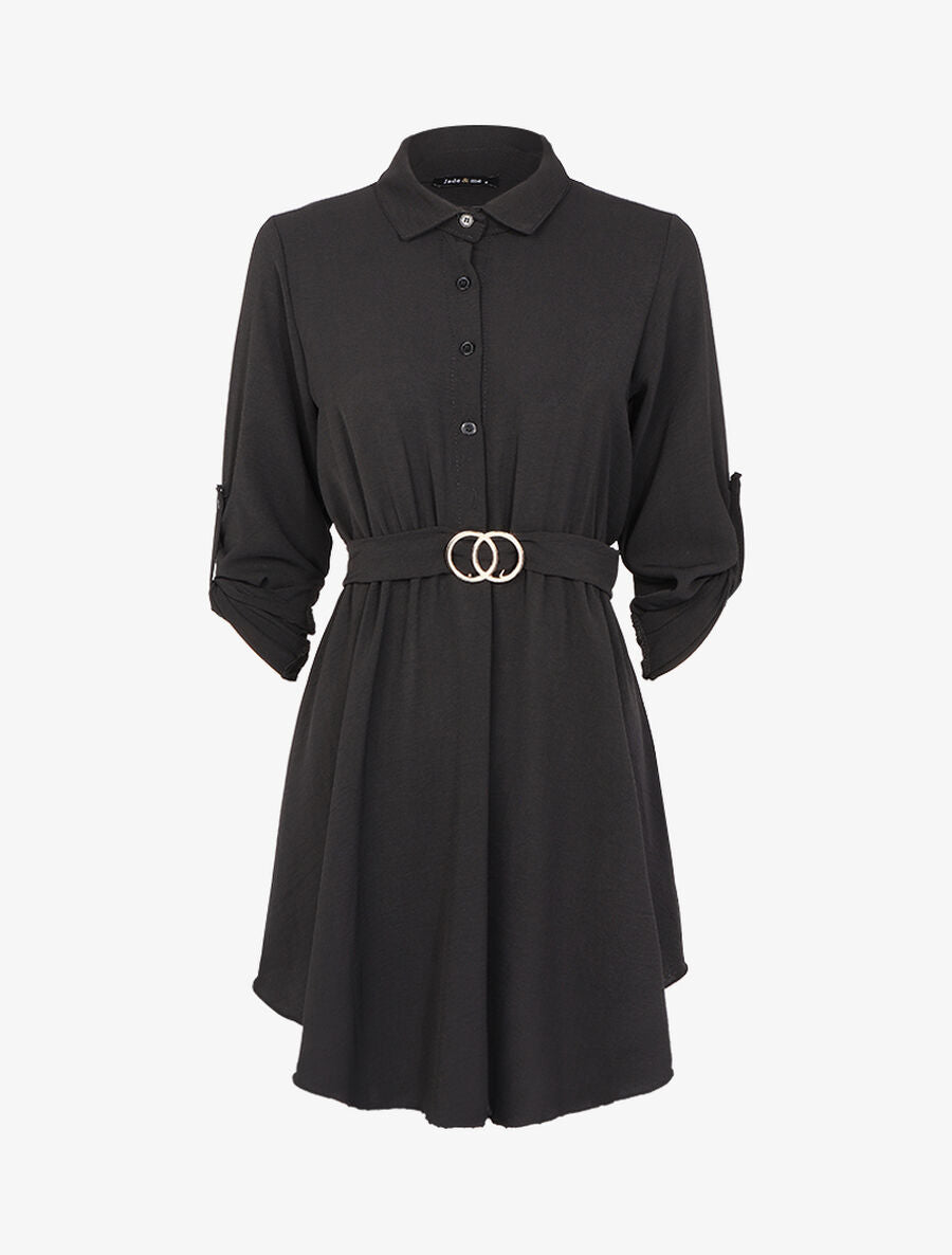 Robe patineuse ceinturée - Noir - 1
